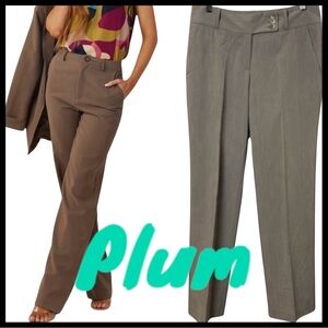 Plum Tan Brown Wide Leg Stretch Micro Stripe Trousers Pants (8)